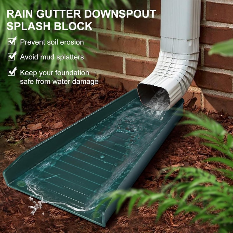 Creative.C 4 Pack Gutter Downspout Extensions,Rain Gutter Downspout Splash Block,Downspout Diverter,Down Spout Drain Extension,Gutter Splash Prevention Device for Cement Floor Lawn Ground (Green) - Image 2